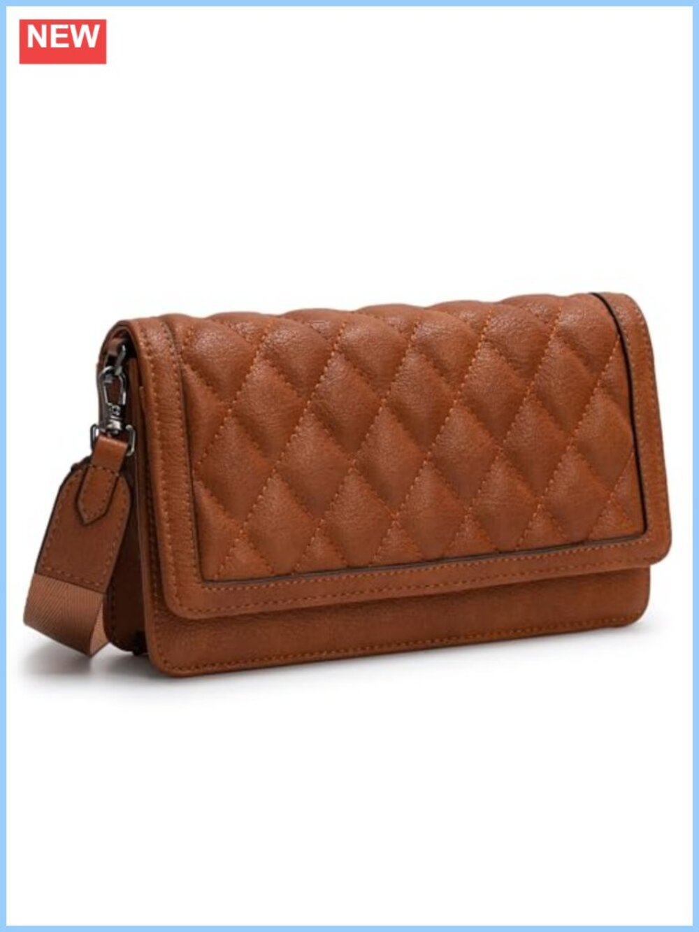 Quilted Vegan Leather Crossbody Bag with Card Slots & Phone Holder